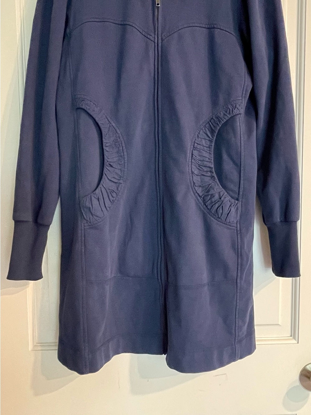 C.M.C. Color Me Cotton Women’s Navy Hooded Zip Front Long Tunic Jacket M - Picture 3 of 8